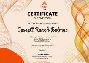 SEO Certificate - Jesrell Belmes